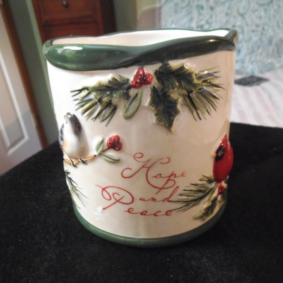 Vintage Yankee Candle 2011 Candle Holder Ceramic Christmas Birds - Picture 1 of 7